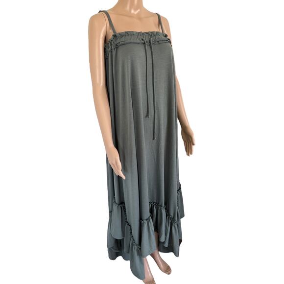 Three Bird Nest Layered Boho Coastal Cowgirl Flowy Ruffle Maxi Dress Gray S - Picture 3 of 8